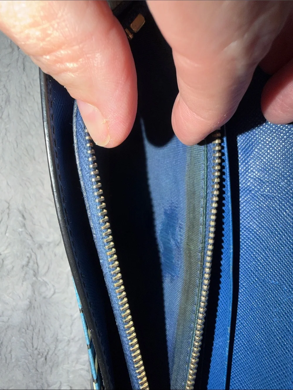 Prada Blue Geometric Print Leather Clutch Wallet